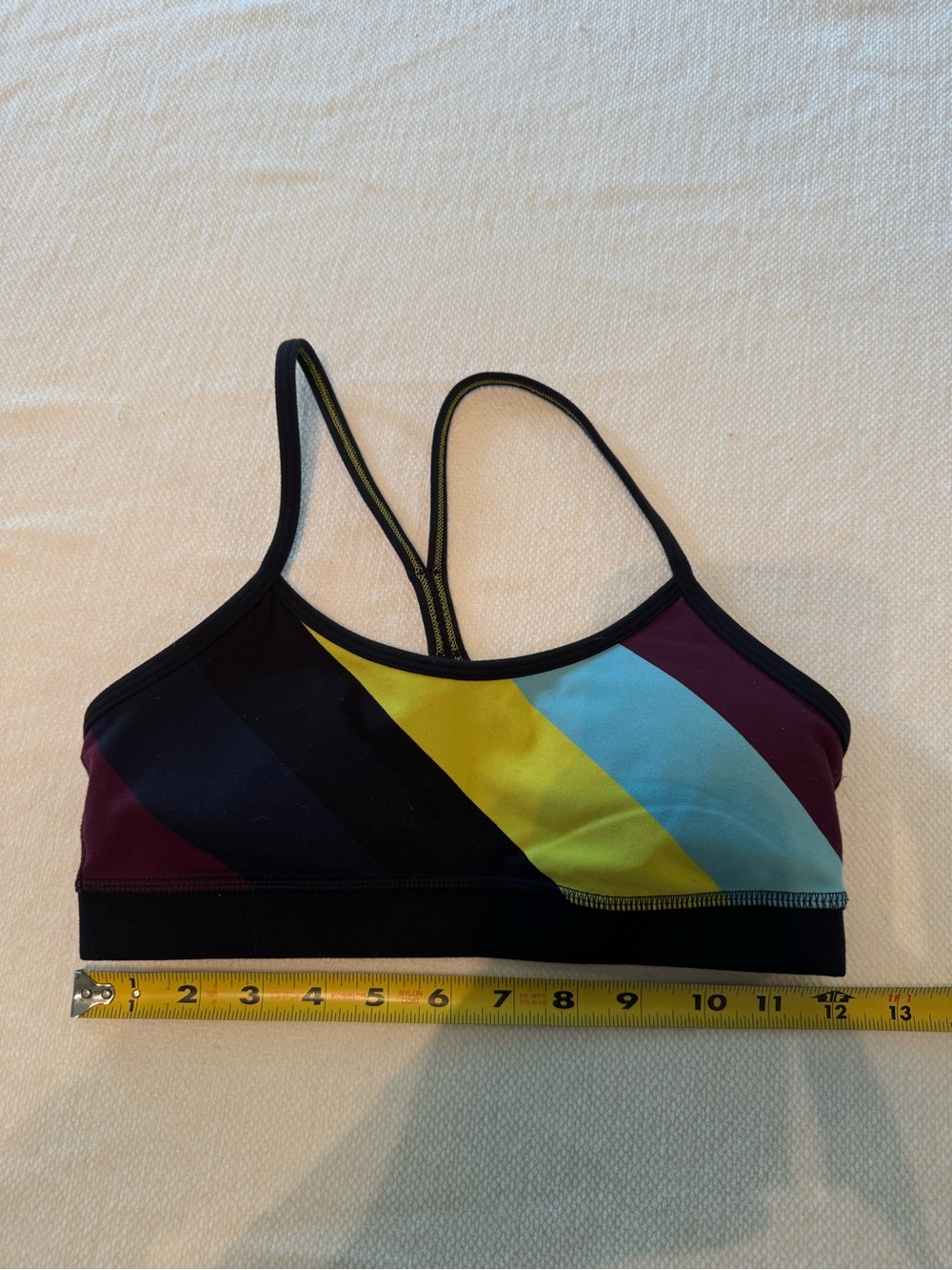 Striped Performance Sports Bra - Black with Yellow & Blue Accents
